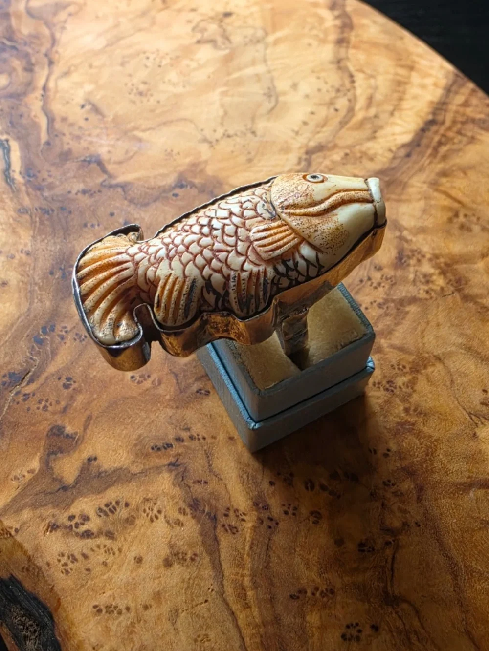 Handmade Sterling & Carved Bone (?) Koi Ring
